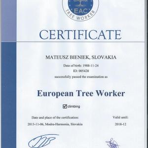European Tree Worker Osvedčenie